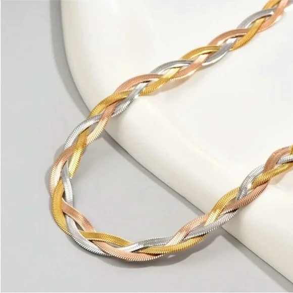 Stainless steel tricolor braided necklace, NWOT - Picture 4 of 4